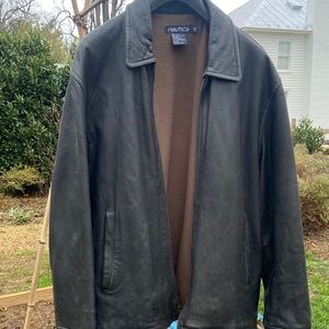 Nautica Men's Dark Brown Leather Jacket